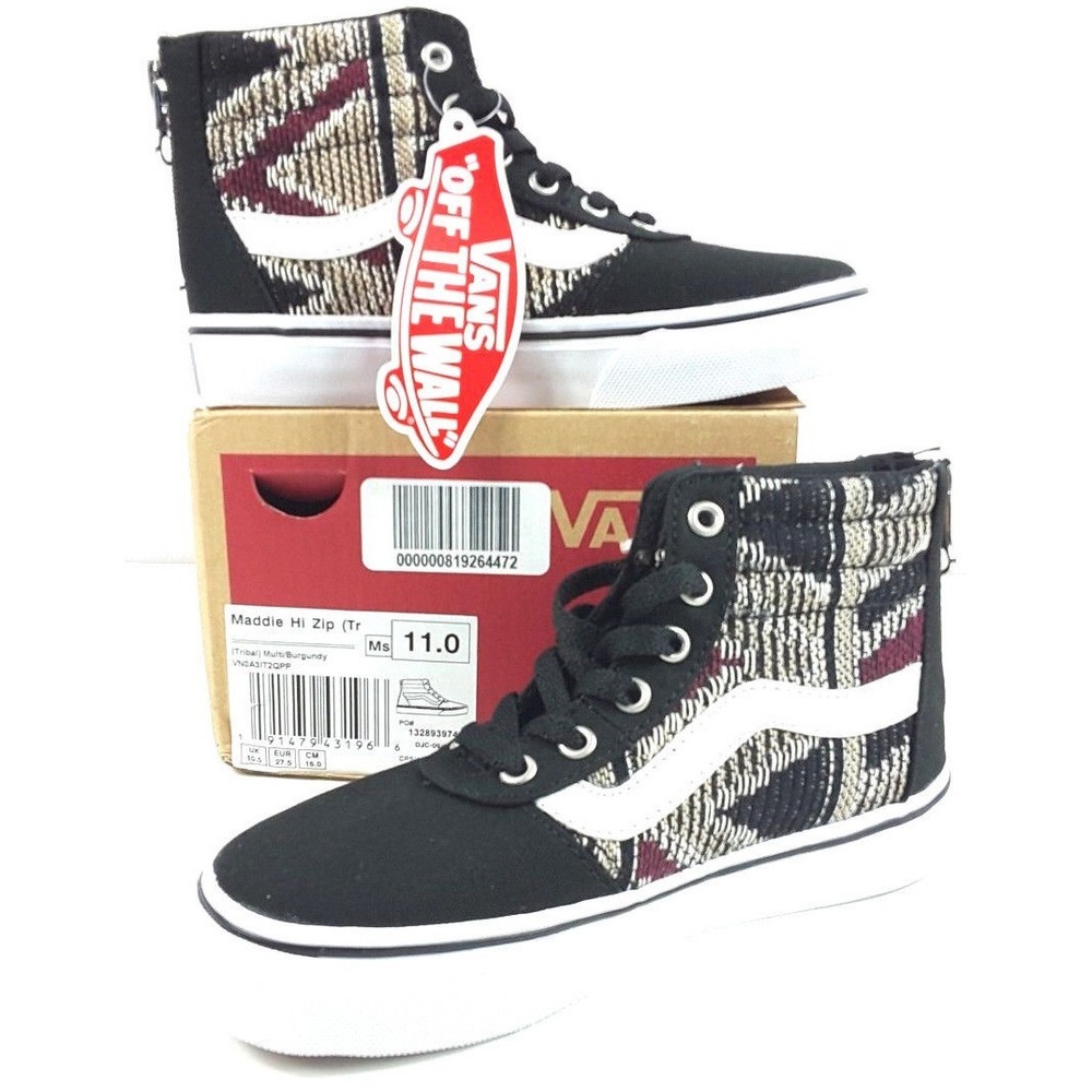 Vans Maddie Youth Kids SK8 Hi-Top Zip Skateboading Shoes Tribal Knit Sz 11 New